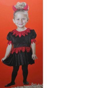 Toddler Devil Halloween Costume 12/18 mths Red Black Dress & Horn Headband Girls